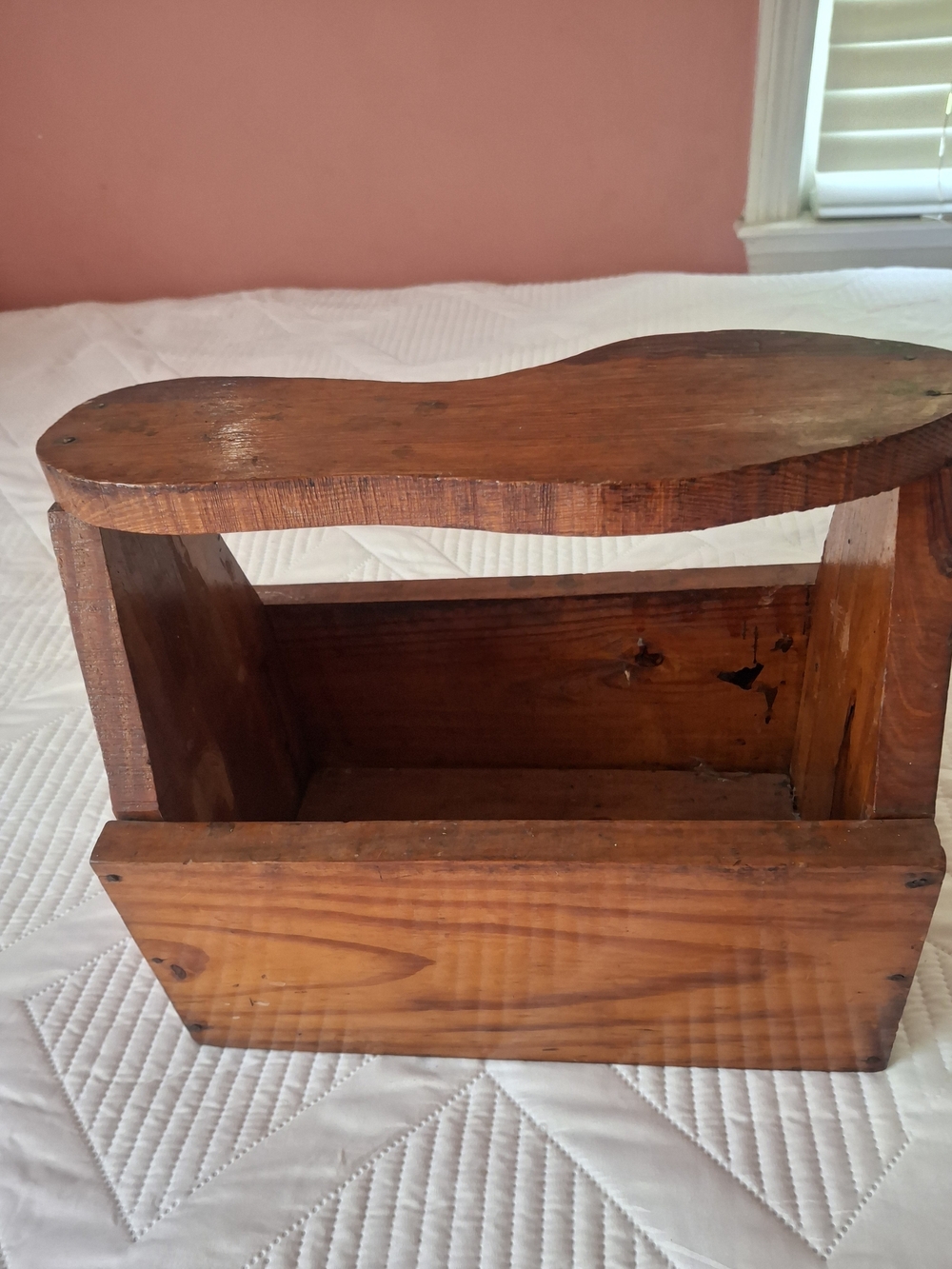 Vintage Rustic  Handcrafted Wooden Shoe Box Caddy / Footrest On Top